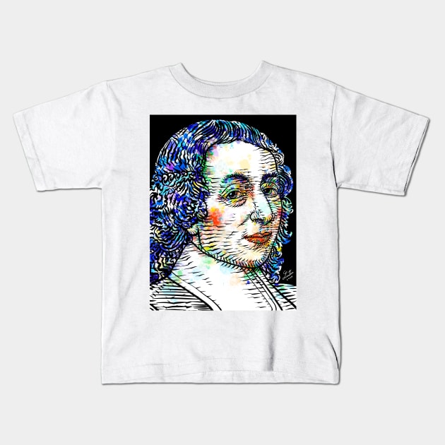 BLAISE PASCAL watercolor and ink portrait Kids T-Shirt by lautir